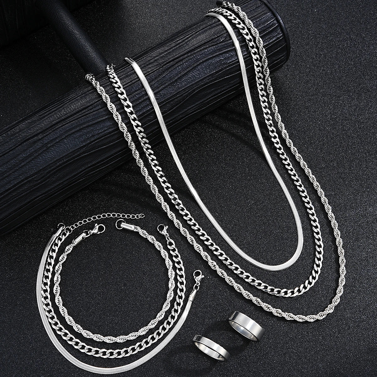 Ensemble de bijoux simples en acier inoxydable hommes