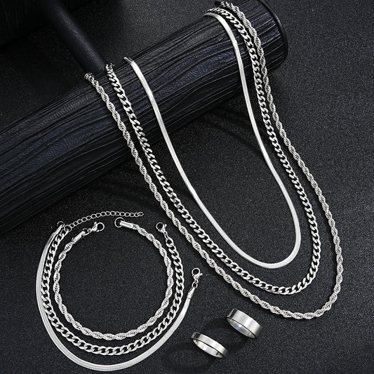 Ensemble de bijoux simples en acier inoxydable hommes