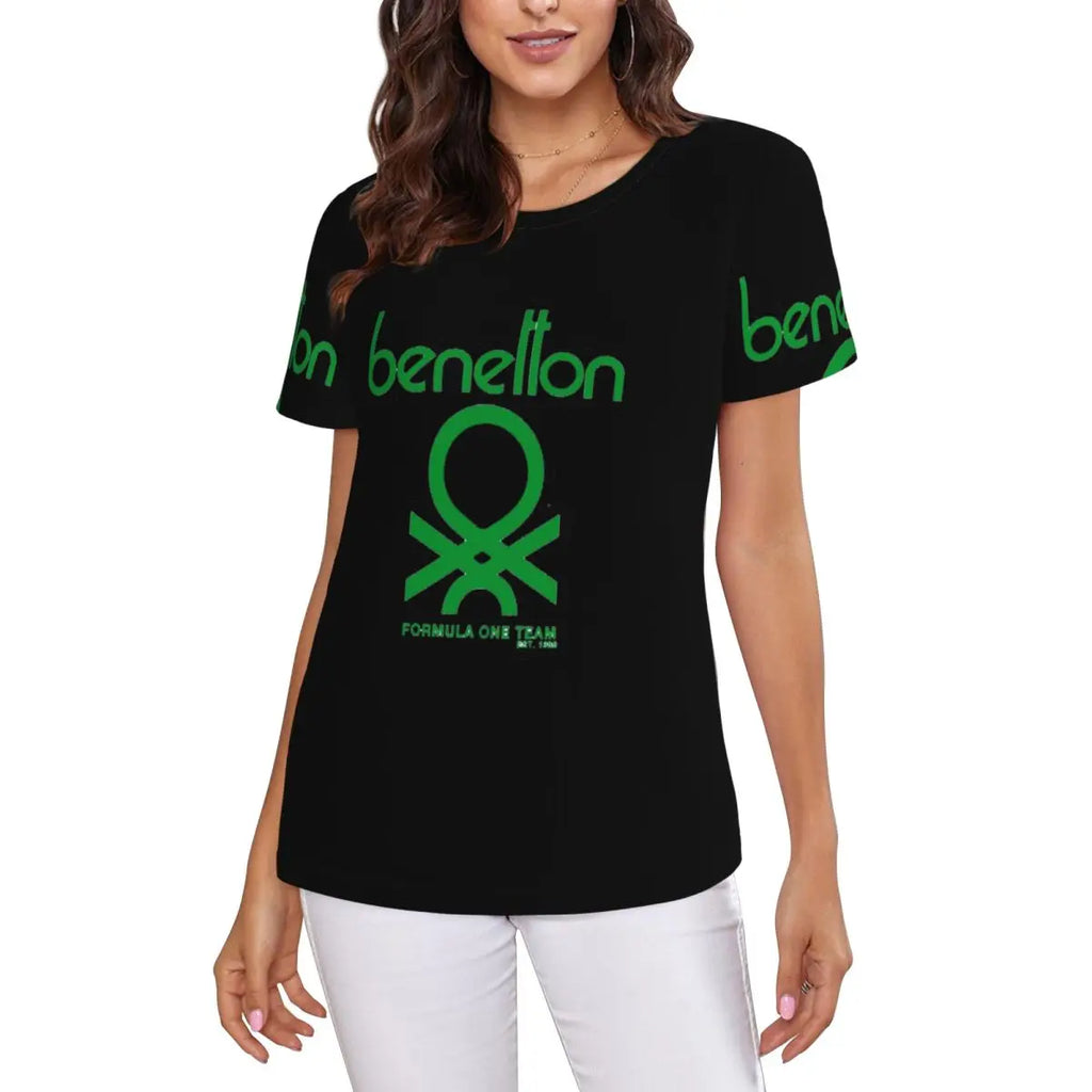 T-shirt Benetton pour femme, manches courtes, col rond, vêtements en coton, t-shirts d'été, streetwear