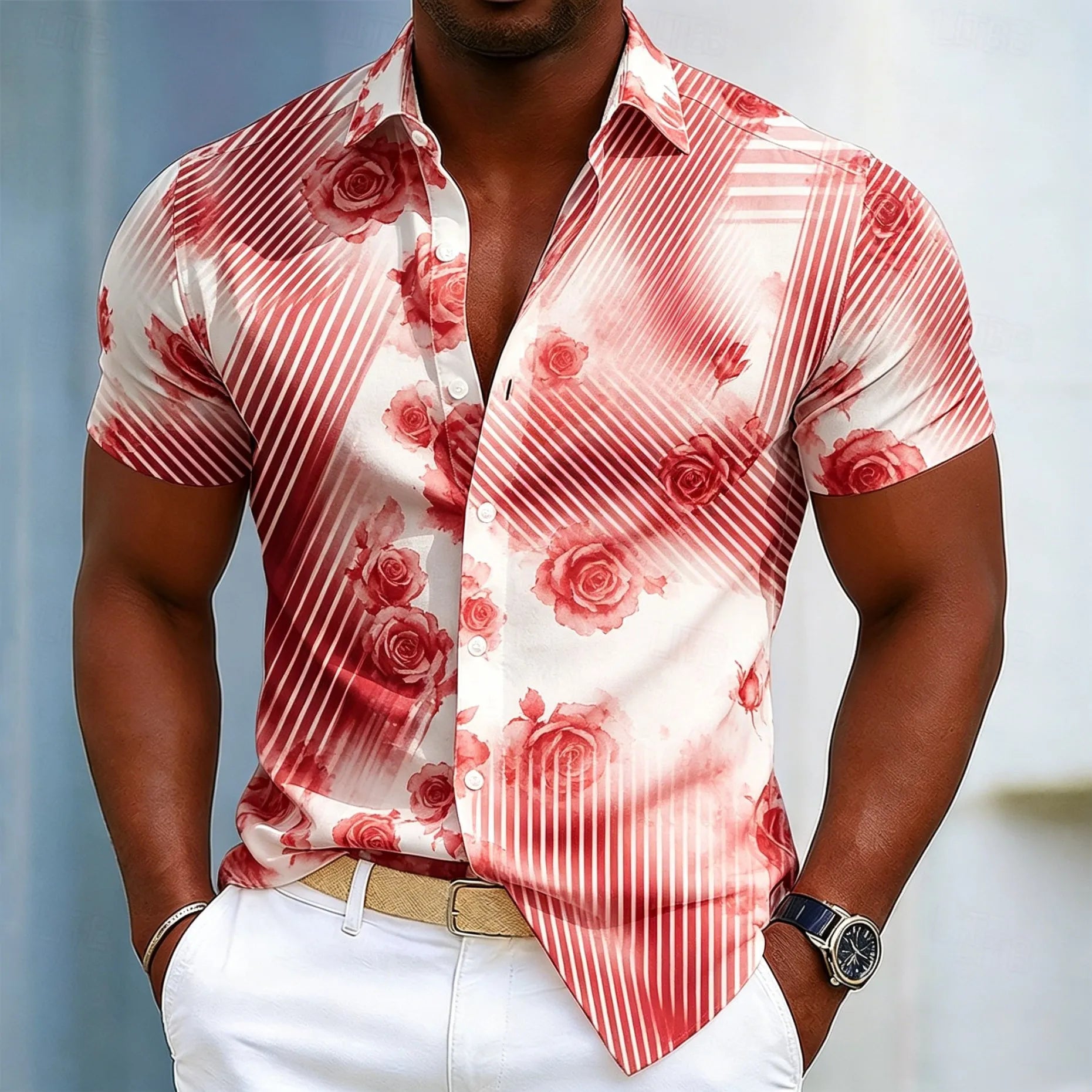 Chemise à manches courtes pour homme, imprimé feuilles de palmier vertes, motif tropical. Plusieurs coloris diponible.