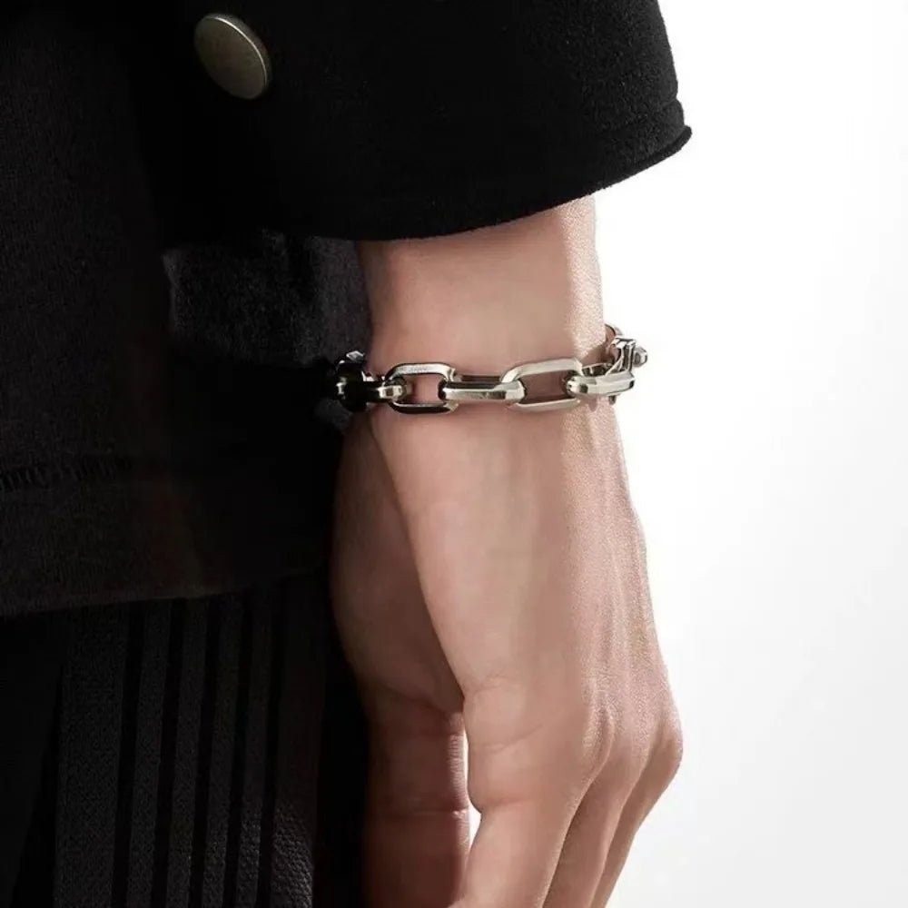 Bracelet à chaîne transversale en acier inoxydable pour hommes, chaîne épaisse cubaine, Style industriel Hip-hop Punk.