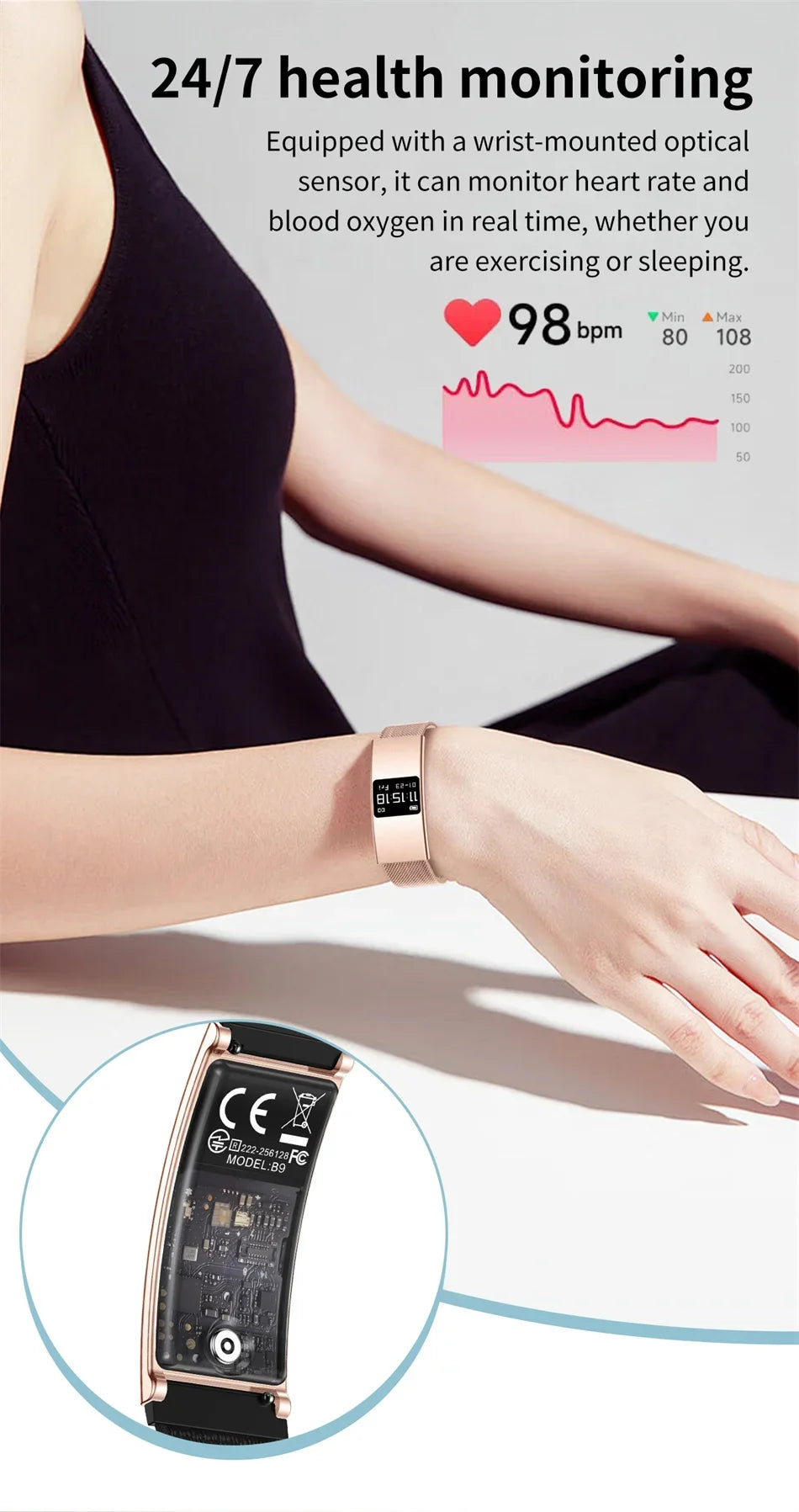 Nouveau modèle 2026 – Bracelet intelligent ultra-fin 3,5 mm avec suivi scientifique du sommeil et surveillance de la santé 24h/24 pour femmes