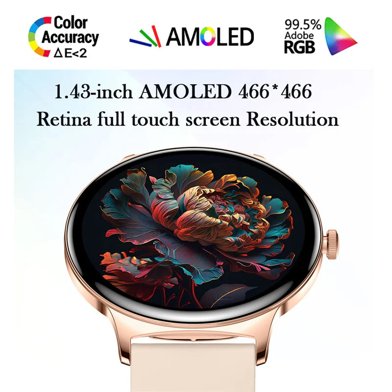 Montre Connectée Femme Jooeniok V89 Ultra-Mince 7,9 mm – 1,43" AMOLED, Appel BT, 100+ Sports