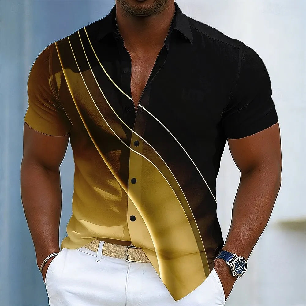 Chemise pour homme à imprimé 3D, lignes géométriques, vagues abstraites, manches courtes.Plusieurs coloris disponible