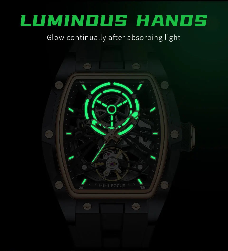 Montre Homme MINIFOCUS — Mécanique Automatique Squelette, Silicone & Waterproof 5ATM