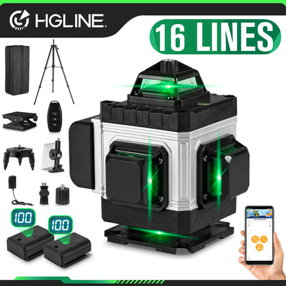 Niveau Laser 4D Professionnel HGLINE – 16 Lignes, Auto-nivellement 360°, Télécommande APP