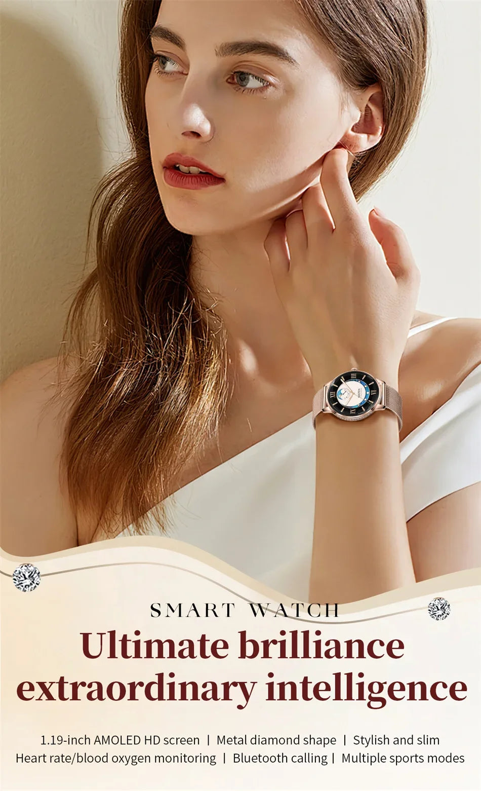 Nouvelle Montre Connectée Ultra-Mince 2026 pour Femme avec Suivi de Santé, Appel Bluetooth, Fréquence Cardiaque, Oxygène Sanguin et Modes Sportifs