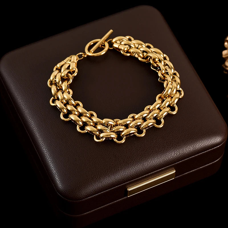 Bracelet jonc en acier inoxydable 316L GANEMLY pour femmes, nouveau bracelet punk, chaîne de poignet, bijoux imperméables, bijoux femme