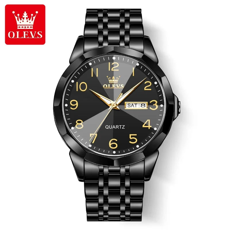 OLEVS montre de luxe montre pour hommes étanche argent acier inoxydable classique montre-bracelet à Quartz décontractée .
