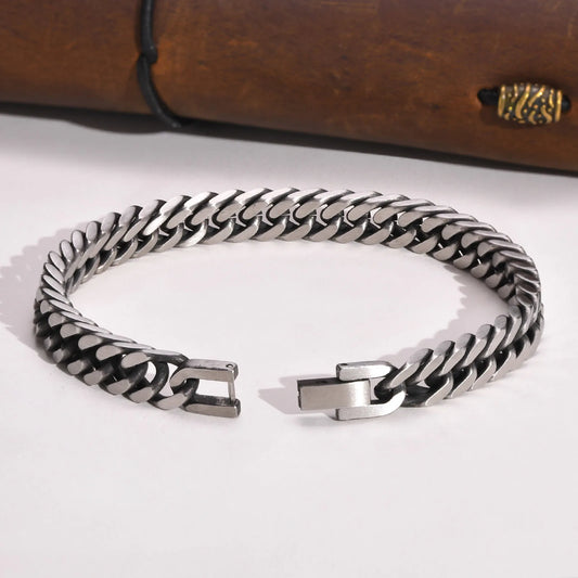 Bracelet Homme — Chaîne Cubaine Rétro en Acier Inoxydable