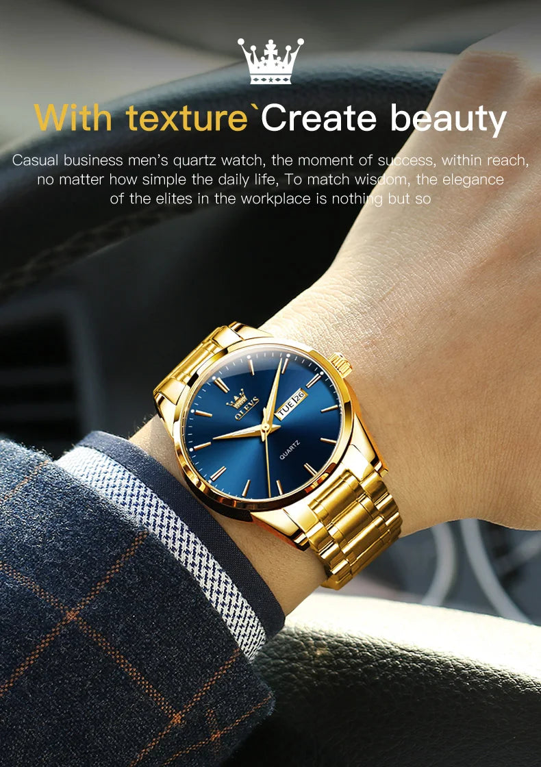 Montre Homme  Gold — Acier Inoxydable, Lumineuse & Waterproof