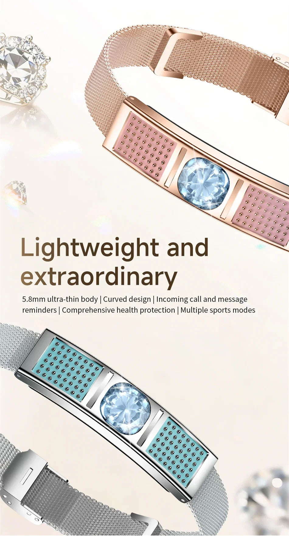 Nouvelle Montre Connectée Ultra-Mince 5,8 mm 2026 pour Femme, 100+ Modes Sportifs, Suivi Scientifique du Sommeil et Surveillance de l'Oxygène Sanguin