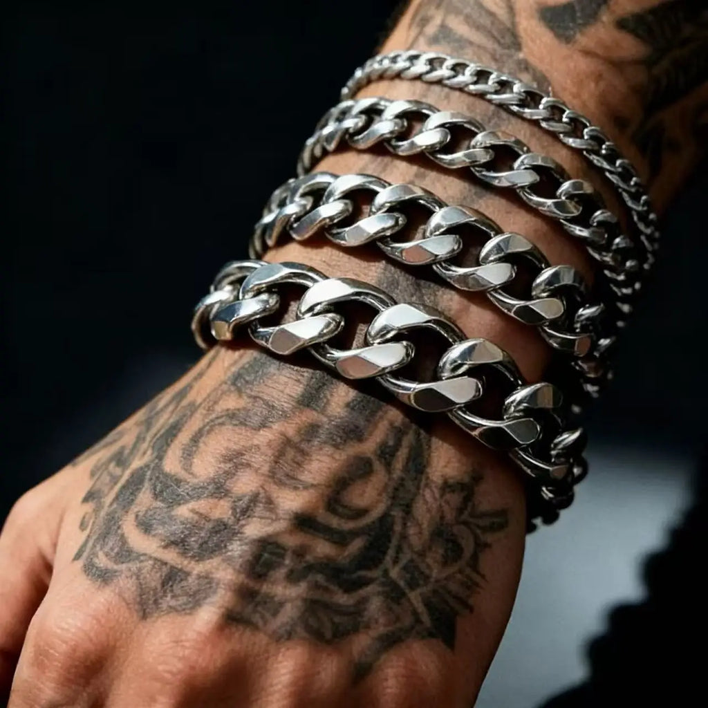Bracelet chaîne cubaine en acier inoxydable épais HNSP 3MM-15MM pour hommes, bijou de main, accessoire de style punk urbain