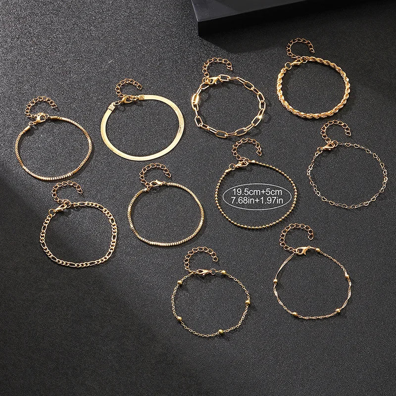 Lot de 10 bracelets dorés bohème