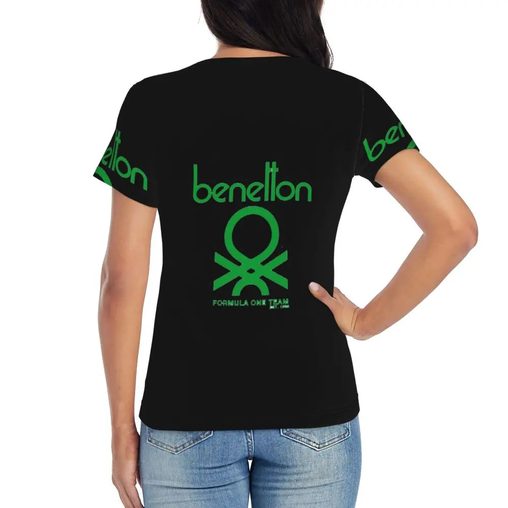 T-shirt Benetton pour femme, manches courtes, col rond, vêtements en coton, t-shirts d'été, streetwear