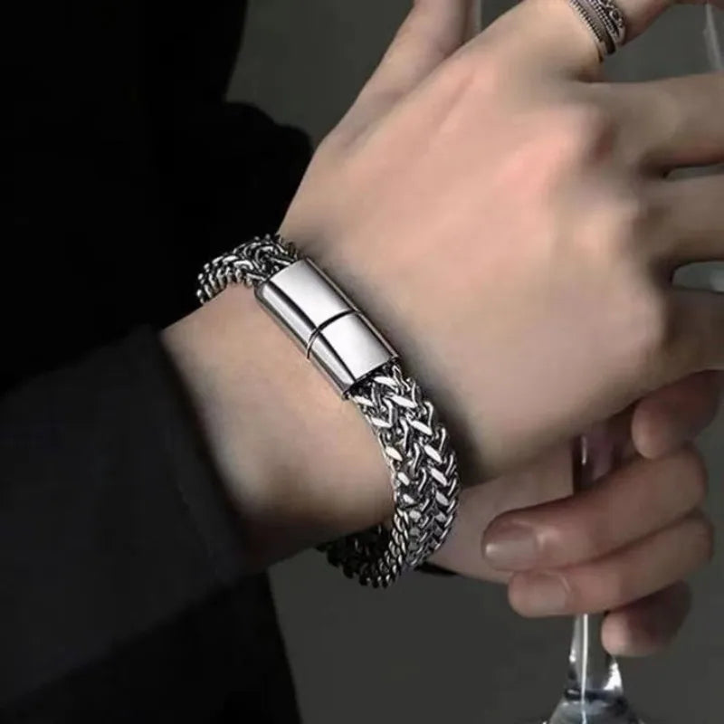 Bracelet en acier inoxydable pour hommes, bijoux avec serrures cachées, taille 19/21/23CM