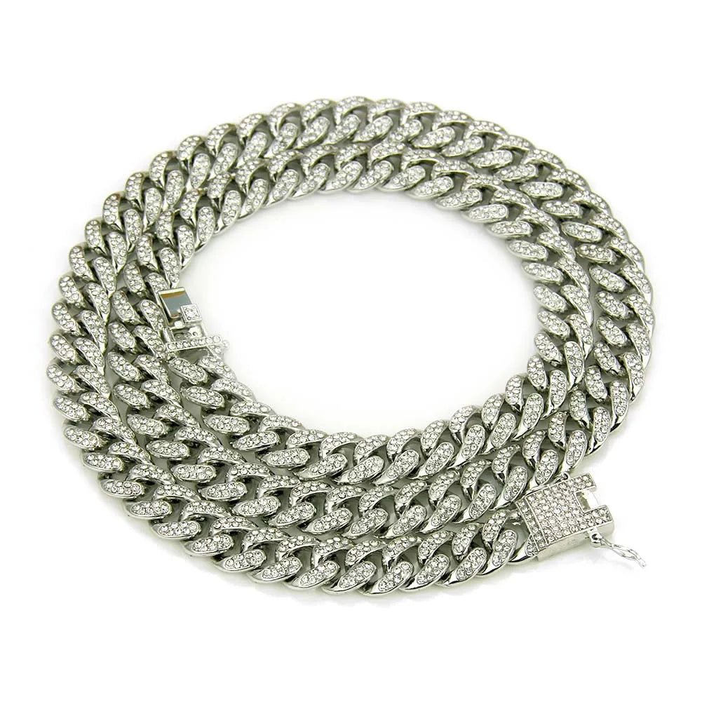 Collier Cuban Link Iced Out Homme — Chaîne Hip Hop 13mm Or & Argent, 40 à 70cm