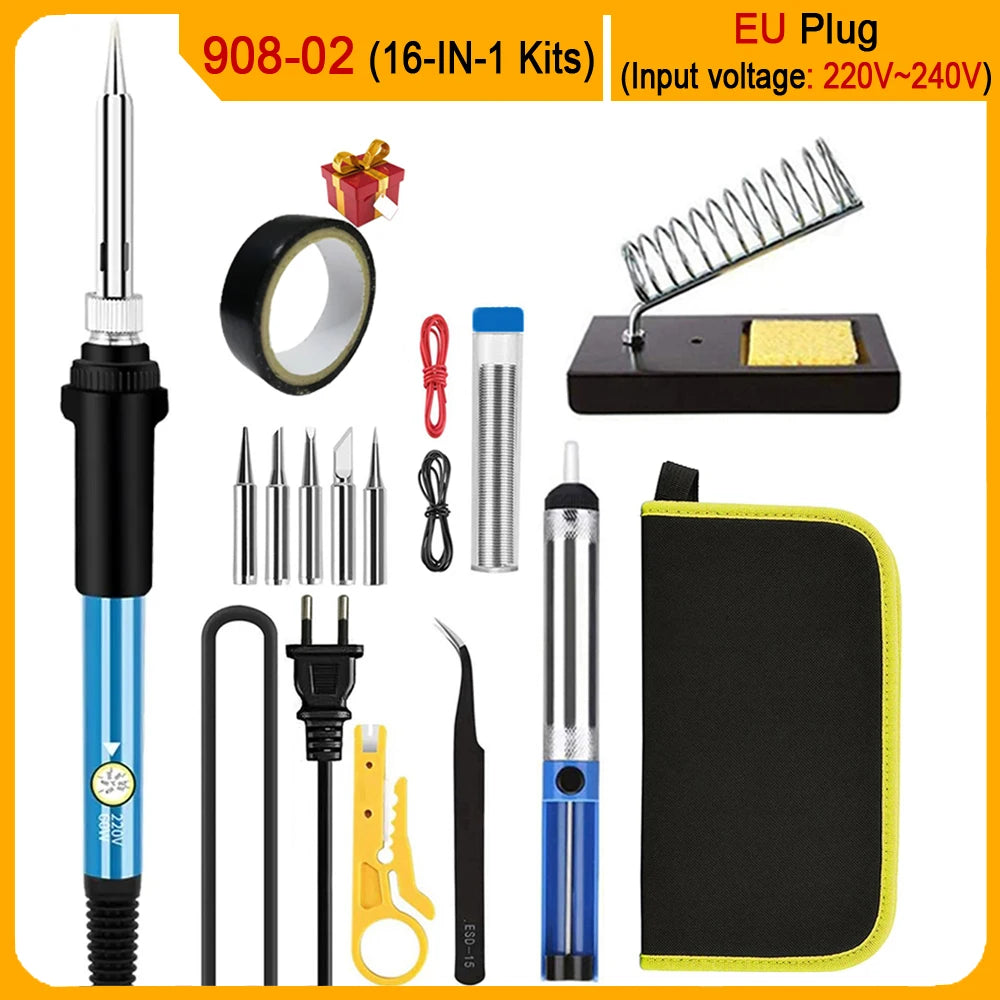 Kit Fer à Souder Électrique 60W – Température Réglable, 10/16/20 Pièces
