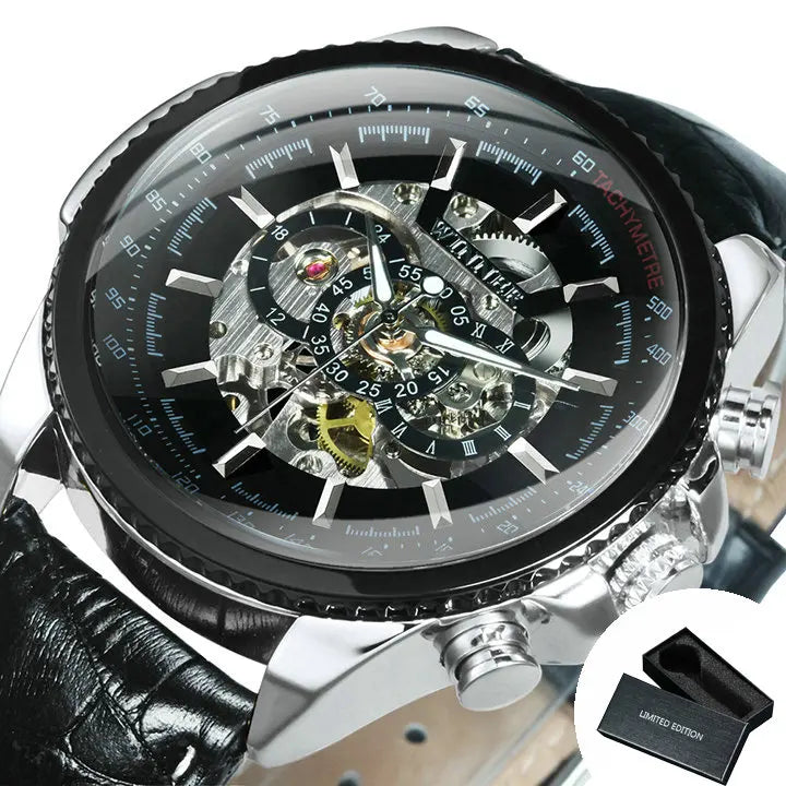Montre Automatique Squelette Militaire Homme WINNER – Steampunk, Bracelet Cuir