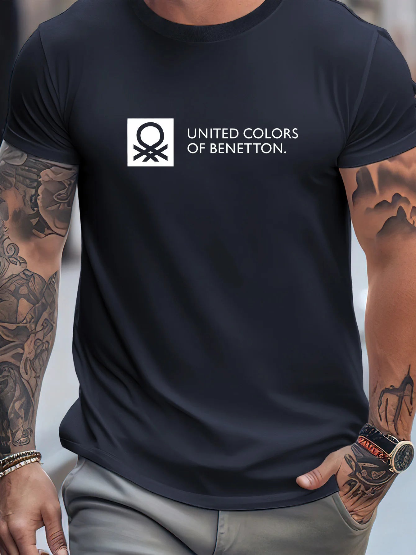 UNITED COLORS OF BENETTON T-Shirt homme loisirs mode manches courtes coton t-shirts marque T-shirt été Streetwear Y2k + hauts