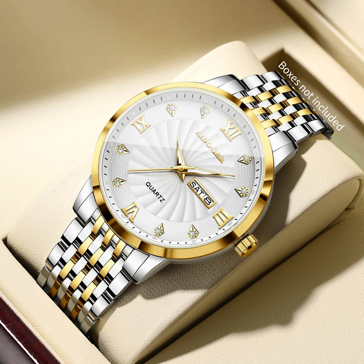 Montres de luxe en acier inoxydable pour hommes, montres-bracelets à Quartz avec cadran lumineux et calendrier, Relogio Masculino (sans boîte)