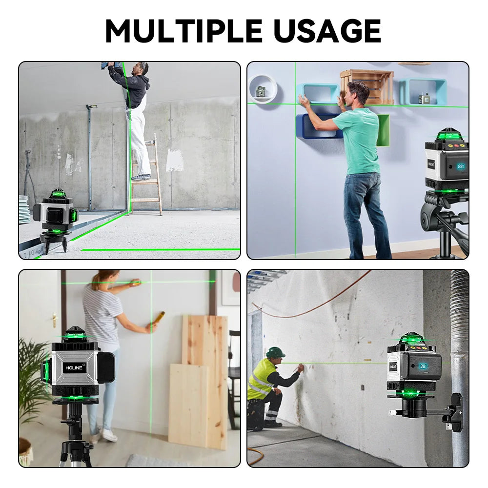 Niveau Laser 4D Professionnel HGLINE – 16 Lignes, Auto-nivellement 360°, Télécommande APP