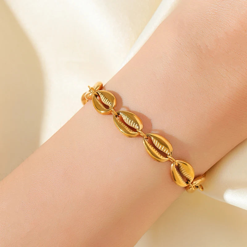 Bracelet jonc en acier inoxydable 316L couleur or pour femmes.