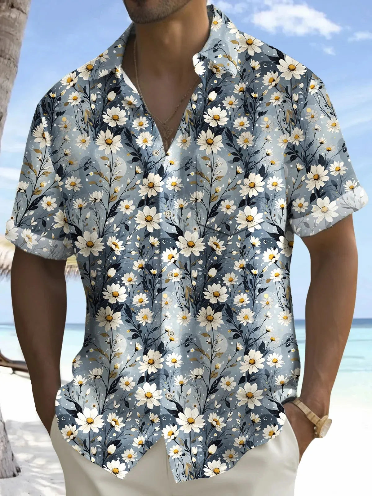 Chemises d'été pour hommes, chemise hawaïenne décontractée,manches courtes.