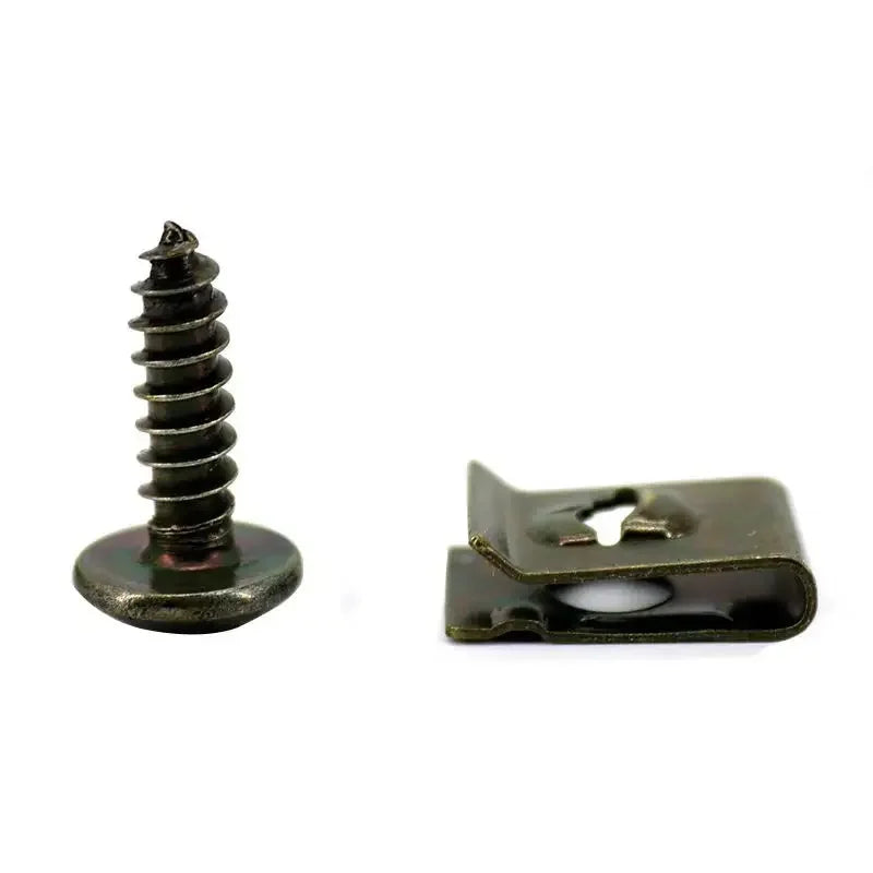 Jeu de Clips à vis métalliques pour voiture, 10/200 pièces, Clip de fixation de Type U avec vis antirouille, boucle de Protection de pare-chocs de garde-boue, vis en feuille de fer
