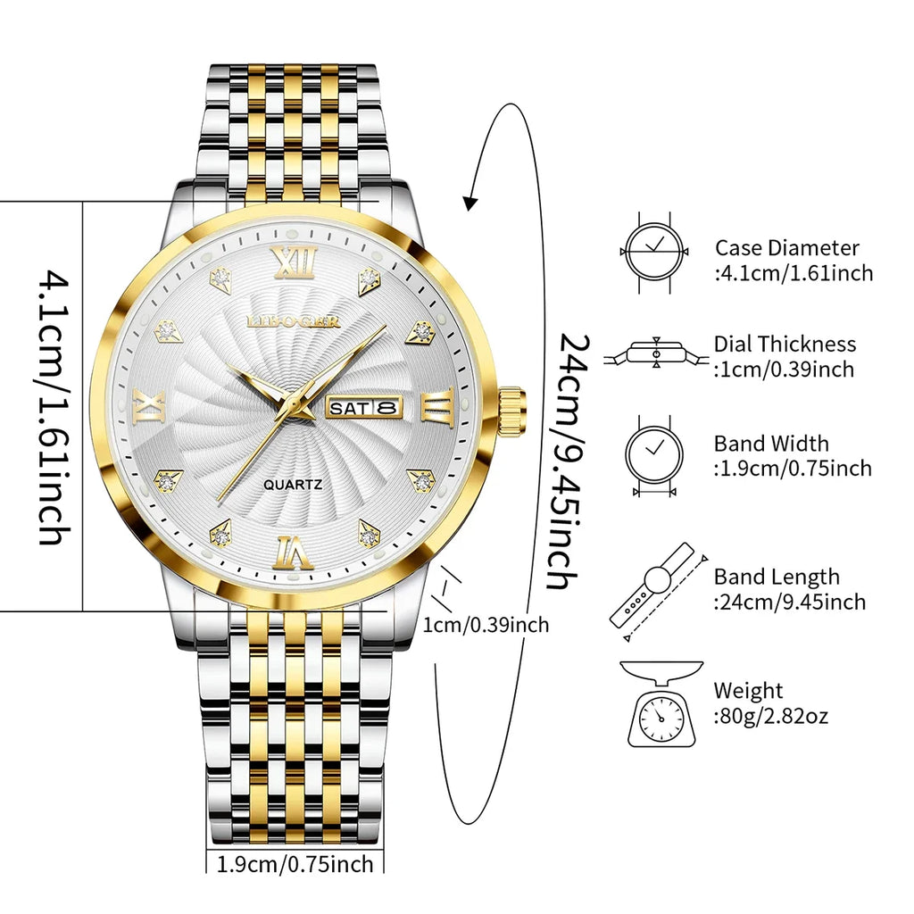 Montres de luxe en acier inoxydable pour hommes, montres-bracelets à Quartz avec cadran lumineux et calendrier, Relogio Masculino (sans boîte)