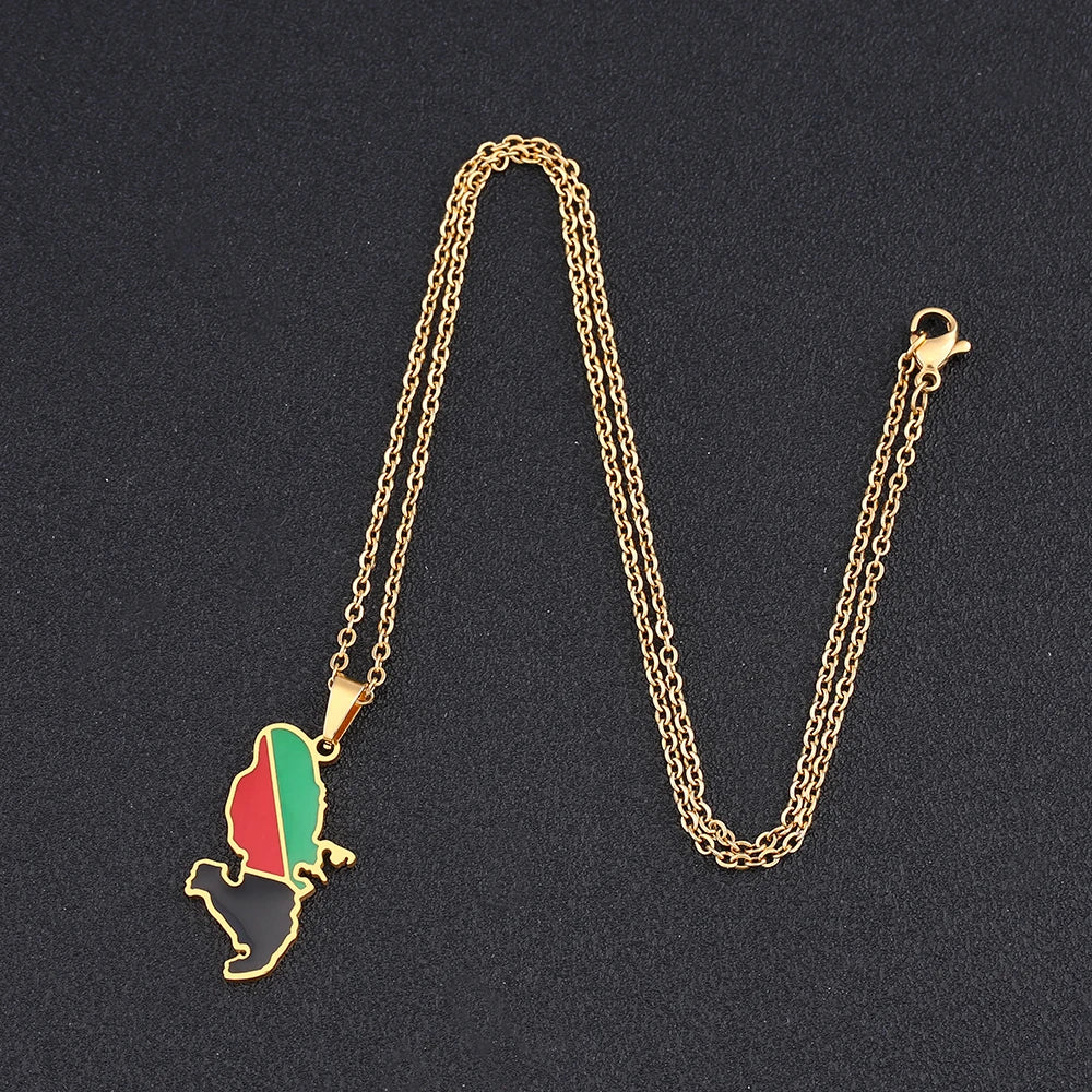 Collier Pendentif Drapeau Martinique – Acier Inoxydable Or & Argent