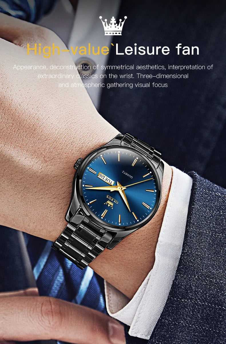 Montre Homme OLEVS — Quartz Acier Inoxydable, Lumineuse & Waterproof