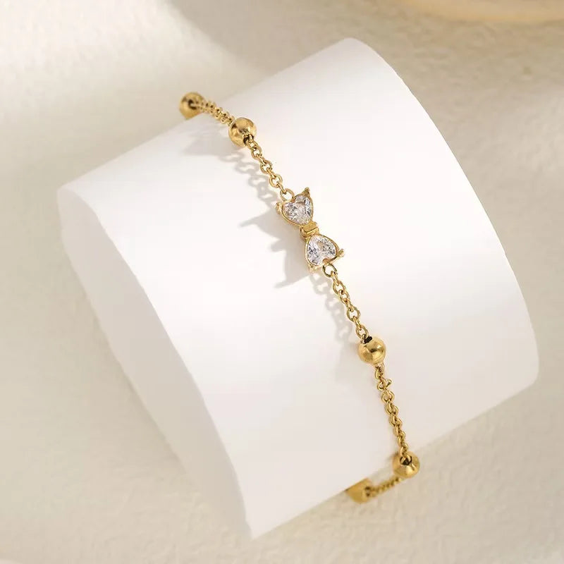 Bracelet en acier inoxydable 316L avec nœud papillon et zircon.
