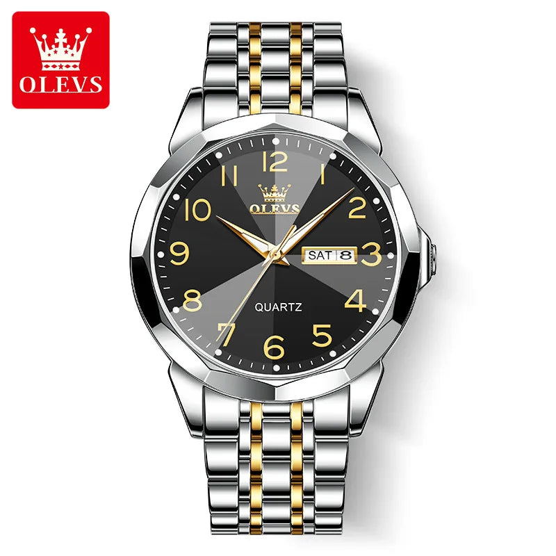OLEVS montre de luxe montre pour hommes étanche argent acier inoxydable classique montre-bracelet à Quartz décontractée .