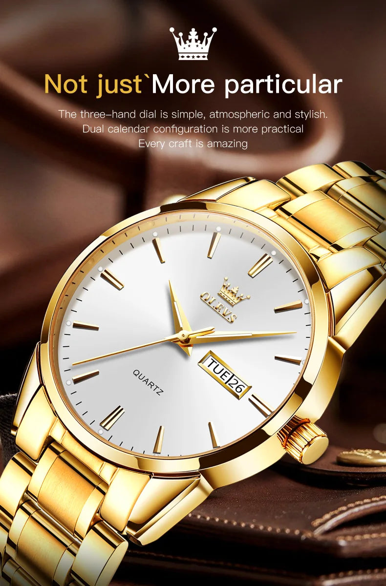 Montre Homme  Gold — Acier Inoxydable, Lumineuse & Waterproof