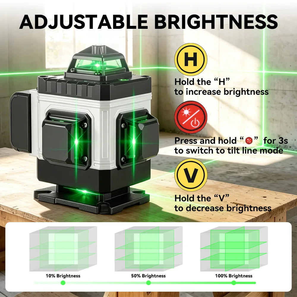 Niveau Laser 4D Professionnel HGLINE – 16 Lignes, Auto-nivellement 360°, Télécommande APP