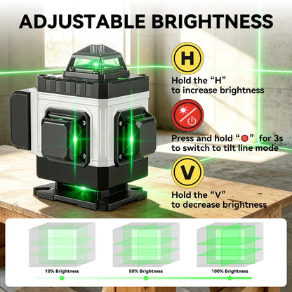 Niveau Laser 4D Professionnel HGLINE – 16 Lignes, Auto-nivellement 360°, Télécommande APP