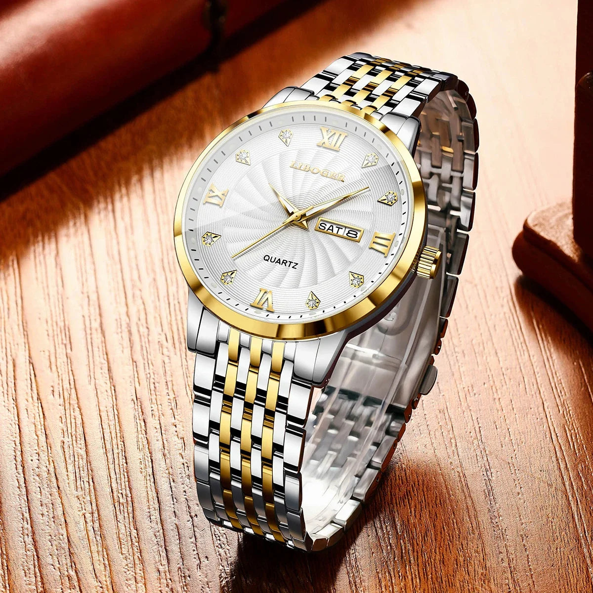 Montres de luxe en acier inoxydable pour hommes, montres-bracelets à Quartz avec cadran lumineux et calendrier, Relogio Masculino (sans boîte)
