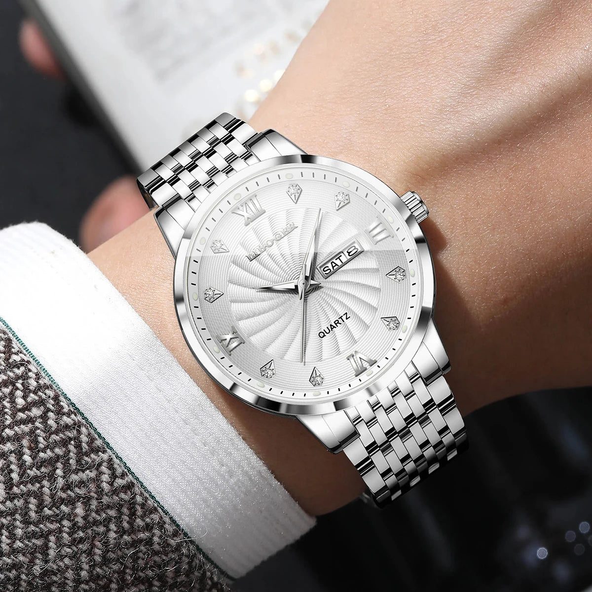 Montres de luxe en acier inoxydable pour hommes, montres-bracelets à Quartz avec cadran lumineux et calendrier, Relogio Masculino (sans boîte)