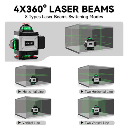 Niveau Laser 4D Professionnel HGLINE – 16 Lignes, Auto-nivellement 360°, Télécommande APP