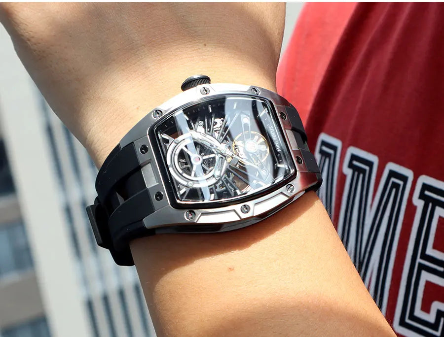 Montre Homme MINIFOCUS — Mécanique Automatique Squelette, Silicone & Waterproof 5ATM