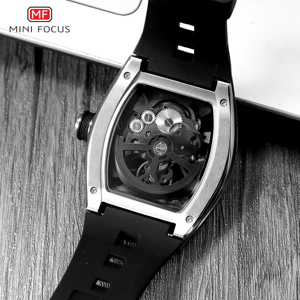 Montre Homme MINIFOCUS — Mécanique Automatique Squelette, Silicone & Waterproof 5ATM