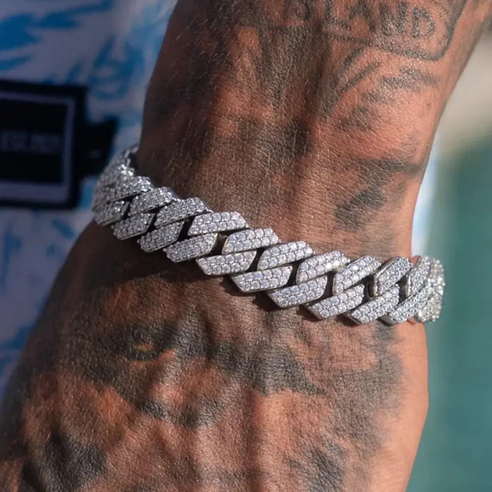 Bracelets en chaîne cubaine à maillons glacés de 14MM pour hommes et femmes, strass complets, épais.