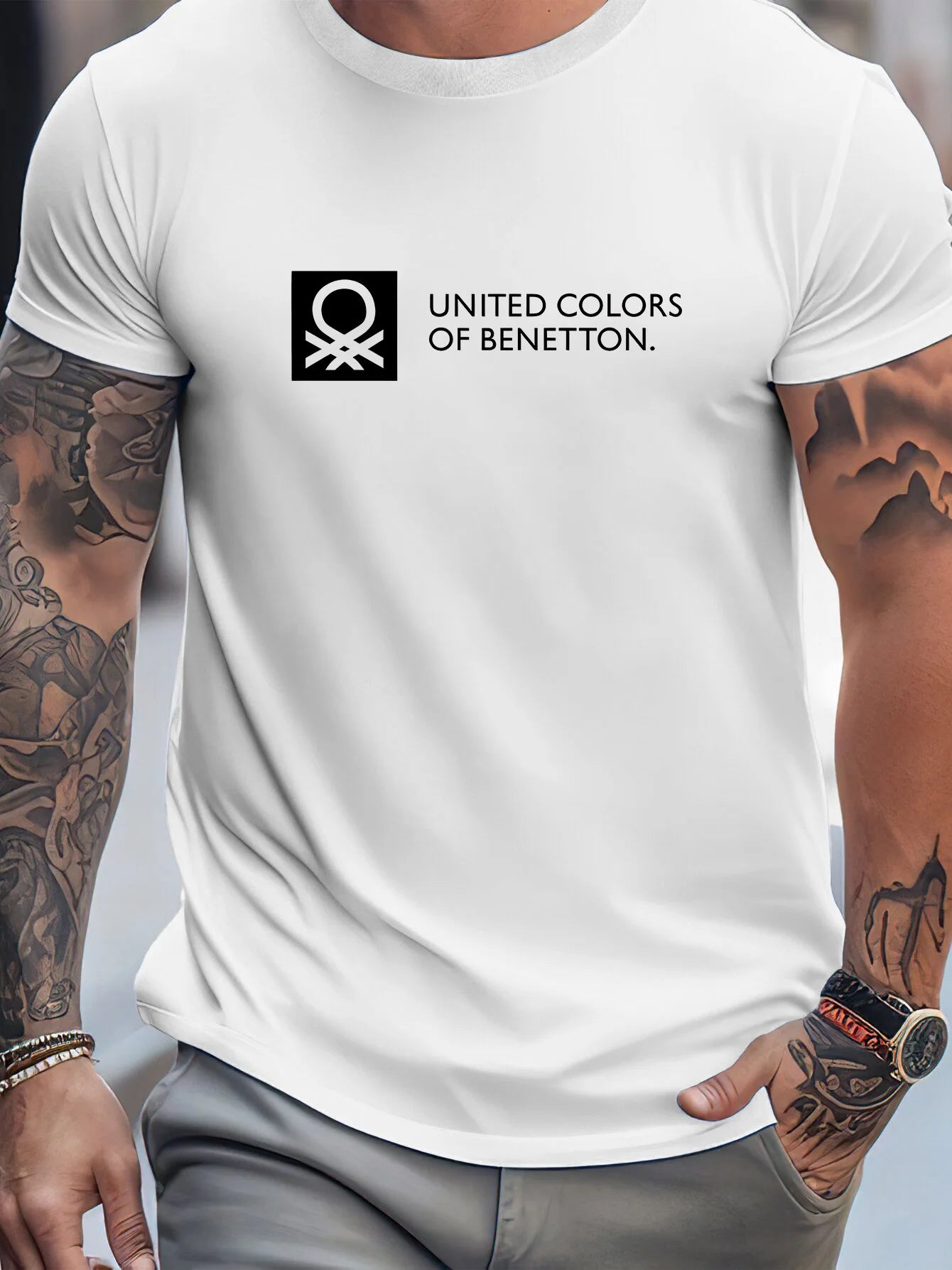 UNITED COLORS OF BENETTON T-Shirt homme loisirs mode manches courtes coton t-shirts marque T-shirt été Streetwear Y2k + hauts