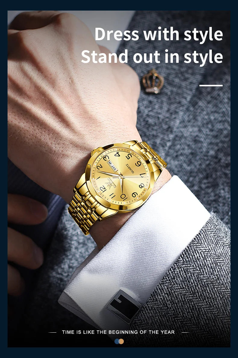 OLEVS montre de luxe montre pour hommes étanche argent acier inoxydable classique montre-bracelet à Quartz décontractée .
