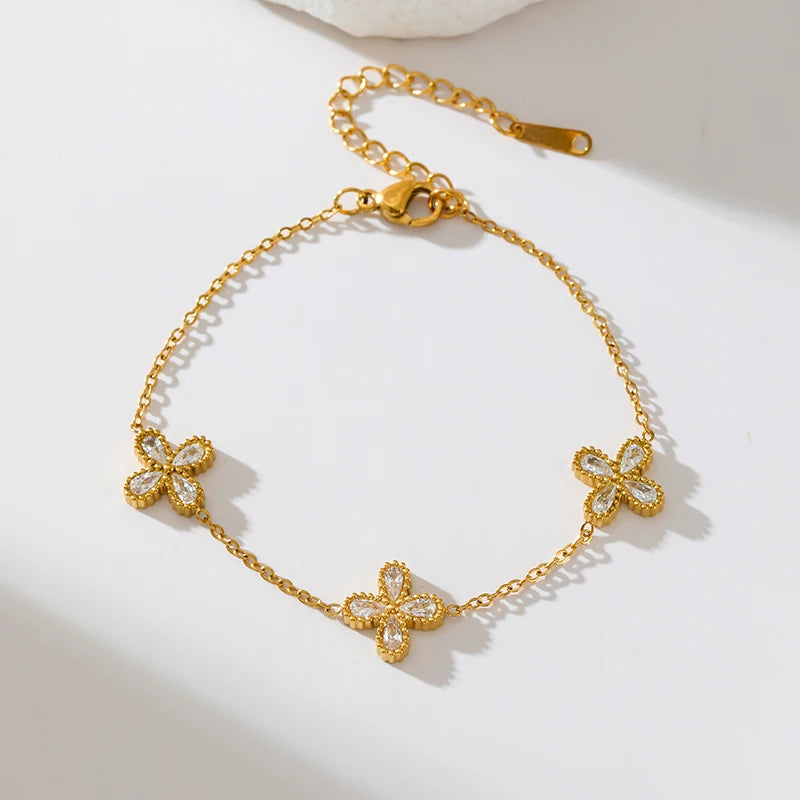 Bracelet en acier inoxydable 316L avec nœud papillon et zircon.