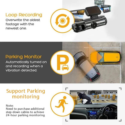 Caméra de tableau de bord pour voitures 1080P, enregistreur vidéo DVR, double caméra de voiture, vue avant et intérieure, enregistrement en boucle, moniteur WiFi Dashcam