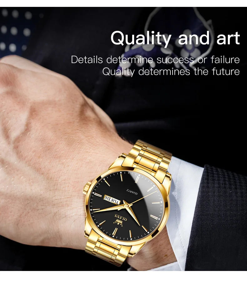 Montre Homme  Gold — Acier Inoxydable, Lumineuse & Waterproof