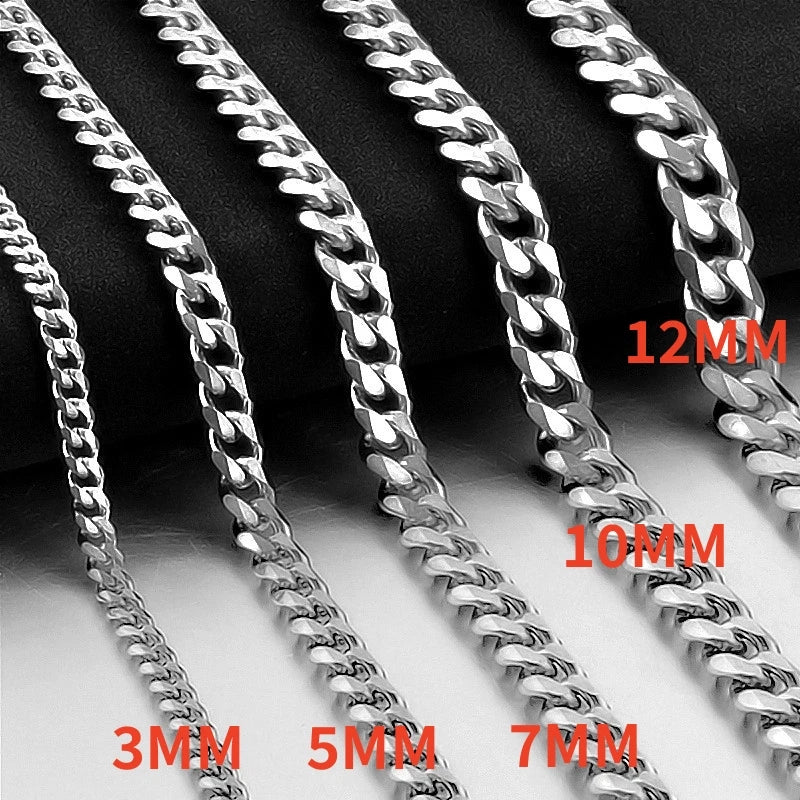 Collier chaîne cubaine en acier inoxydable 316L pour femmes et hommes.