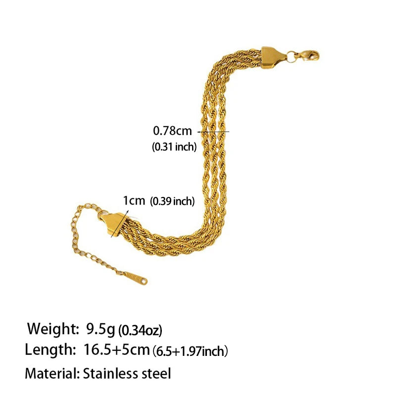 GANEMLY – Bracelet en acier inoxydable pour femmes, chaînes torsadées superposées en 3 couleurs, chaîne de poignet étanche, bijoux étanches